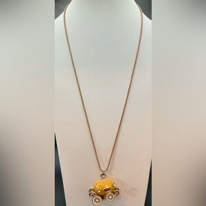 BETSY JOHNSON GOLDTONE YELLOW ENAMEL RHINESTONE PUMPKIN CARRIAGE NECKLACE